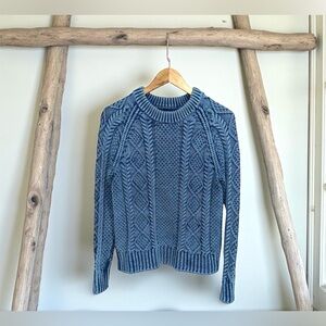 L.L. Bean Blue Cable Knit Crewneck Sweater